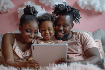 Family watching video together